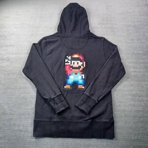 Super Mario x Bricktown Hoodie Mens S Black Embroidered Pixel Logo Heavyweight